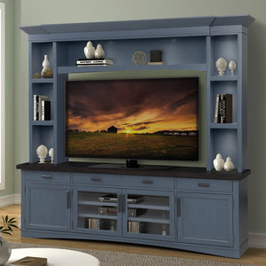 Americana Modern - Denim 92 In. TV Console with Hutch and LED Lights