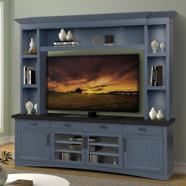 Americana Modern - Denim 92 In. TV Console with Hutch and LED Lights