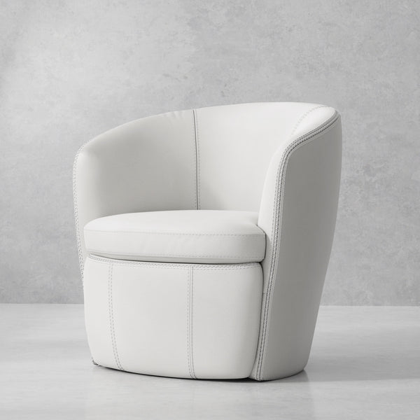 Barolo - Snow 100% Italian Leather Swivel Club Chair
