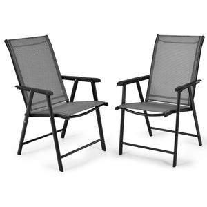 High quality and brand new <br>4 pieces folding textilene chairs with armrest <br>Steel frame  sturdy and durable <br>Folding feature  easy and simple to store or transport <br>Perfect for family gathering  party and outdoor camping <br>No assembly need 
