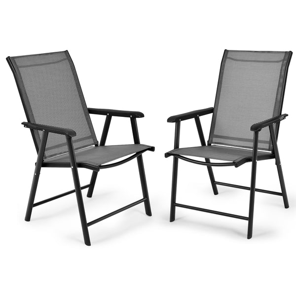 High quality and brand new <br>4 pieces folding textilene chairs with armrest <br>Steel frame  sturdy and durable <br>Folding feature  easy and simple to store or transport <br>Perfect for family gathering  party and outdoor camping <br>No assembly need 