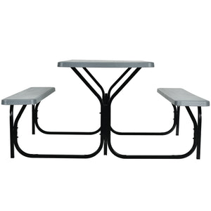 Made of non-toxic and odorless HDPE material to serve for years <br>Smooth surface with the natural wood grain to be a great addition to outdoors <br>Integrated metal frame with high strength to be sturdy without deformation <br>Thick 2 inches table holds