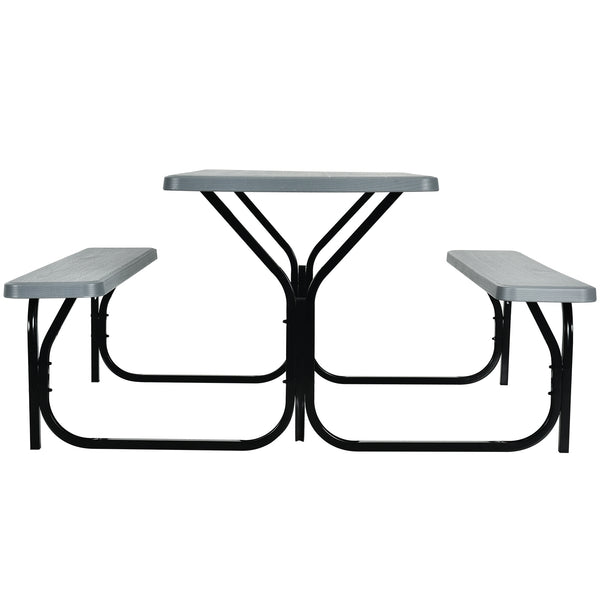 Made of non-toxic and odorless HDPE material to serve for years <br>Smooth surface with the natural wood grain to be a great addition to outdoors <br>Integrated metal frame with high strength to be sturdy without deformation <br>Thick 2 inches table holds