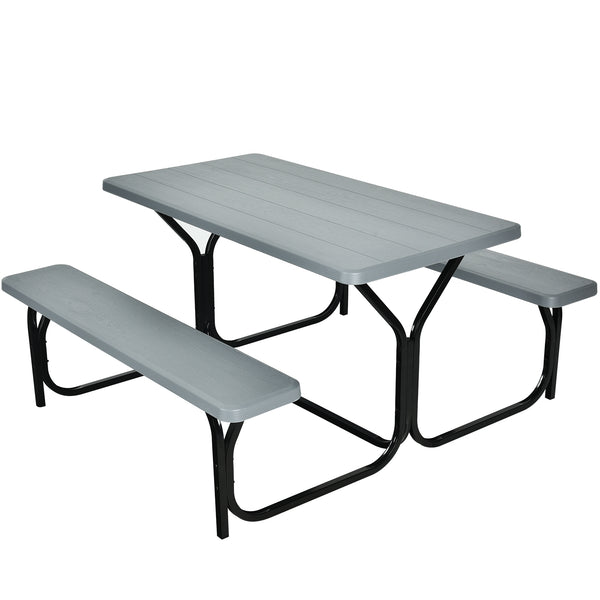 Made of non-toxic and odorless HDPE material to serve for years <br>Smooth surface with the natural wood grain to be a great addition to outdoors <br>Integrated metal frame with high strength to be sturdy without deformation <br>Thick 2 inches table holds