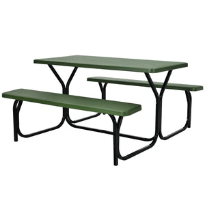 Made of non-toxic and odorless HDPE material to serve for years <br>Smooth surface with the natural wood grain to be a great addition to outdoors <br>Integrated metal frame with high strength to be sturdy without deformation <br>Thick 2 inches table holds