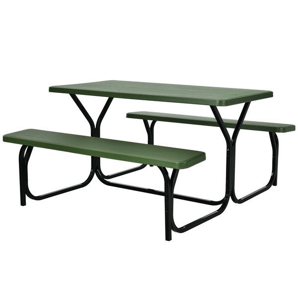 Made of non-toxic and odorless HDPE material to serve for years <br>Smooth surface with the natural wood grain to be a great addition to outdoors <br>Integrated metal frame with high strength to be sturdy without deformation <br>Thick 2 inches table holds