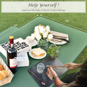 Made of non-toxic and odorless HDPE material to serve for years <br>Smooth surface with the natural wood grain to be a great addition to outdoors <br>Integrated metal frame with high strength to be sturdy without deformation <br>Thick 2 inches table holds