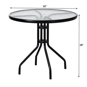 This round table will be your ideal choice if you are looking for a beautiful and practical table. Â  It is made of tempered glass and durable painted steel  which makes this table rust-proof and weather -resistant. Then it is suitable for outdoor and ind