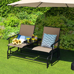 Solid heavy-duty steel frame and durable fabric<br>2 people can sit together to enjoy leisure time<br>Great weight capacity of 530 lbs<br>Quiet and smooth gliding system<br>Anti-slip pads at the bottom of feet<br>Armrests with ergonomic curves on two side