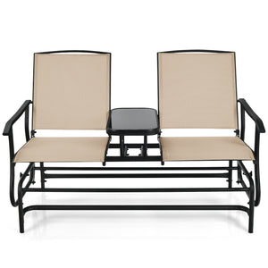 Solid heavy-duty steel frame and durable fabric<br>2 people can sit together to enjoy leisure time<br>Great weight capacity of 530 lbs<br>Quiet and smooth gliding system<br>Anti-slip pads at the bottom of feet<br>Armrests with ergonomic curves on two side
