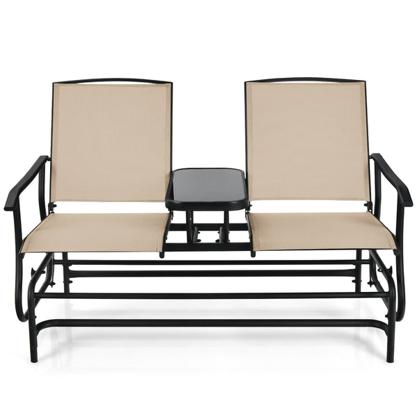 Solid heavy-duty steel frame and durable fabric<br>2 people can sit together to enjoy leisure time<br>Great weight capacity of 530 lbs<br>Quiet and smooth gliding system<br>Anti-slip pads at the bottom of feet<br>Armrests with ergonomic curves on two side