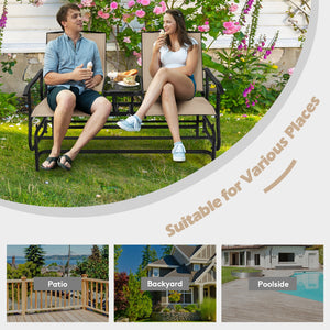 Solid heavy-duty steel frame and durable fabric<br>2 people can sit together to enjoy leisure time<br>Great weight capacity of 530 lbs<br>Quiet and smooth gliding system<br>Anti-slip pads at the bottom of feet<br>Armrests with ergonomic curves on two side