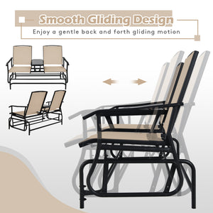 Solid heavy-duty steel frame and durable fabric<br>2 people can sit together to enjoy leisure time<br>Great weight capacity of 530 lbs<br>Quiet and smooth gliding system<br>Anti-slip pads at the bottom of feet<br>Armrests with ergonomic curves on two side