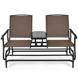 Solid heavy-duty steel frame and durable fabric<br>2 people can sit together to enjoy leisure time<br>Great weight capacity of 530 lbs<br>Quiet and smooth gliding system<br>Anti-slip pads at the bottom of feet<br>Armrests with ergonomic curves on two side
