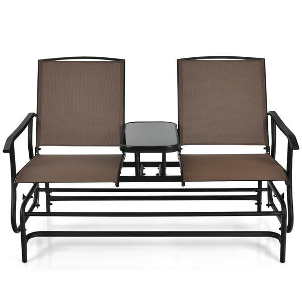 Solid heavy-duty steel frame and durable fabric<br>2 people can sit together to enjoy leisure time<br>Great weight capacity of 530 lbs<br>Quiet and smooth gliding system<br>Anti-slip pads at the bottom of feet<br>Armrests with ergonomic curves on two side