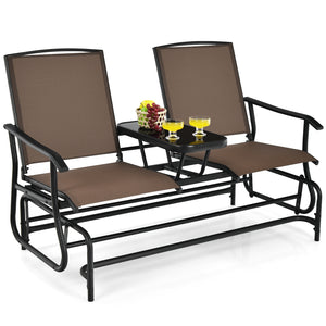 Solid heavy-duty steel frame and durable fabric<br>2 people can sit together to enjoy leisure time<br>Great weight capacity of 530 lbs<br>Quiet and smooth gliding system<br>Anti-slip pads at the bottom of feet<br>Armrests with ergonomic curves on two side