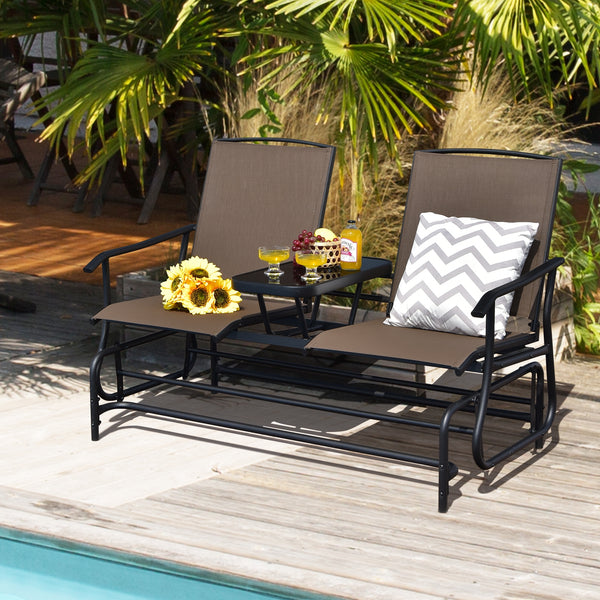 Solid heavy-duty steel frame and durable fabric<br>2 people can sit together to enjoy leisure time<br>Great weight capacity of 530 lbs<br>Quiet and smooth gliding system<br>Anti-slip pads at the bottom of feet<br>Armrests with ergonomic curves on two side