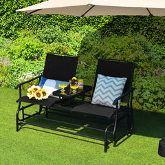 Solid heavy-duty steel frame and durable fabric<br>2 people can sit together to enjoy leisure time<br>Great weight capacity of 530 lbs<br>Quiet and smooth gliding system<br>Anti-slip pads at the bottom of feet<br>Armrests with ergonomic curves on two side