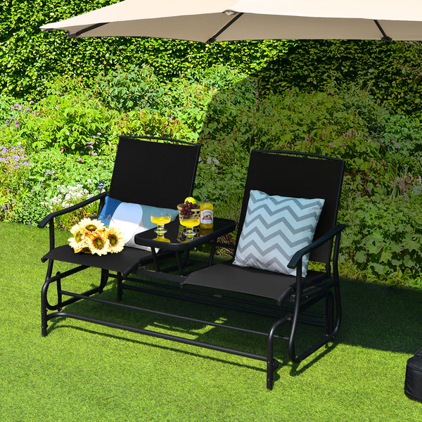 Solid heavy-duty steel frame and durable fabric<br>2 people can sit together to enjoy leisure time<br>Great weight capacity of 530 lbs<br>Quiet and smooth gliding system<br>Anti-slip pads at the bottom of feet<br>Armrests with ergonomic curves on two side