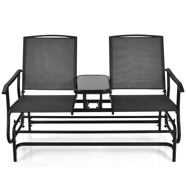 Solid heavy-duty steel frame and durable fabric<br>2 people can sit together to enjoy leisure time<br>Great weight capacity of 530 lbs<br>Quiet and smooth gliding system<br>Anti-slip pads at the bottom of feet<br>Armrests with ergonomic curves on two side