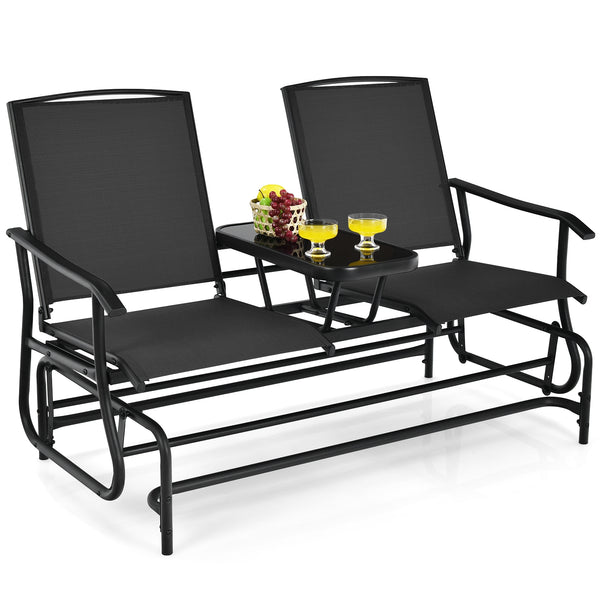 Solid heavy-duty steel frame and durable fabric<br>2 people can sit together to enjoy leisure time<br>Great weight capacity of 530 lbs<br>Quiet and smooth gliding system<br>Anti-slip pads at the bottom of feet<br>Armrests with ergonomic curves on two side