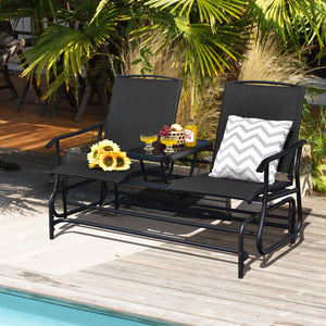 Solid heavy-duty steel frame and durable fabric<br>2 people can sit together to enjoy leisure time<br>Great weight capacity of 530 lbs<br>Quiet and smooth gliding system<br>Anti-slip pads at the bottom of feet<br>Armrests with ergonomic curves on two side