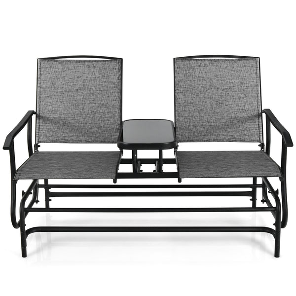 Solid heavy-duty steel frame and durable fabric<br>2 people can sit together to enjoy leisure time<br>Great weight capacity of 530 lbs<br>Quiet and smooth gliding system<br>Anti-slip pads at the bottom of feet<br>Armrests with ergonomic curves on two side