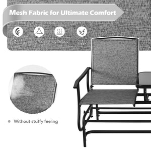 Solid heavy-duty steel frame and durable fabric<br>2 people can sit together to enjoy leisure time<br>Great weight capacity of 530 lbs<br>Quiet and smooth gliding system<br>Anti-slip pads at the bottom of feet<br>Armrests with ergonomic curves on two side