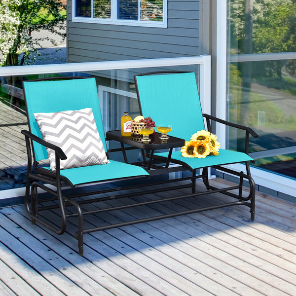 Solid heavy-duty steel frame and durable fabric<br>2 people can sit together to enjoy leisure time<br>Great weight capacity of 530 lbs<br>Quiet and smooth gliding system<br>Anti-slip pads at the bottom of feet<br>Armrests with ergonomic curves on two side