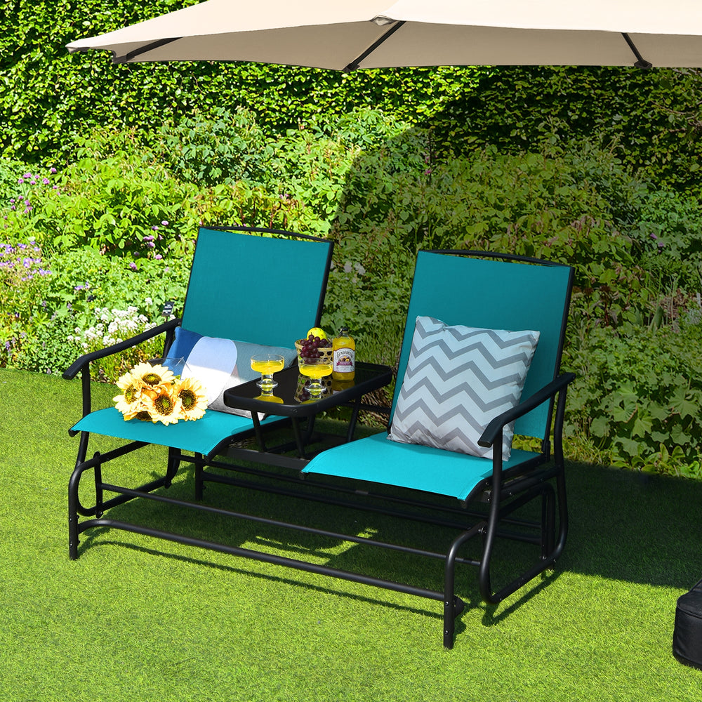 Solid heavy-duty steel frame and durable fabric<br>2 people can sit together to enjoy leisure time<br>Great weight capacity of 530 lbs<br>Quiet and smooth gliding system<br>Anti-slip pads at the bottom of feet<br>Armrests with ergonomic curves on two side