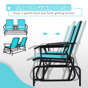 Solid heavy-duty steel frame and durable fabric<br>2 people can sit together to enjoy leisure time<br>Great weight capacity of 530 lbs<br>Quiet and smooth gliding system<br>Anti-slip pads at the bottom of feet<br>Armrests with ergonomic curves on two side