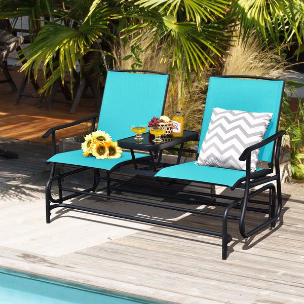 Solid heavy-duty steel frame and durable fabric<br>2 people can sit together to enjoy leisure time<br>Great weight capacity of 530 lbs<br>Quiet and smooth gliding system<br>Anti-slip pads at the bottom of feet<br>Armrests with ergonomic curves on two side