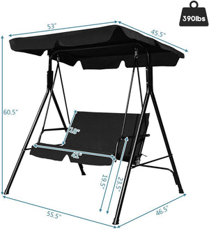 Brand New And High Quality<br>Outdoor Loveseat Swing Chair<br>Providing Two Comfortable Seats<br>With A Waterproof Top Canopy  Protecting You From Ultraviolet Ray And Drizzle<br>Black Steel Frame  Durable And Sturdy<br>With Seat And Back Cushion Add Comfo