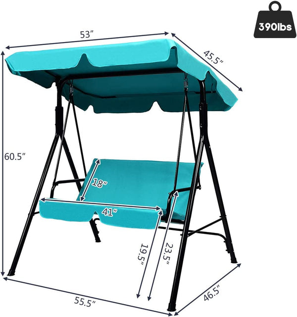 Brand New And High Quality<br>Outdoor Loveseat Swing Chair<br>Providing Two Comfortable Seats<br>With A Waterproof Top Canopy  Protecting You From Ultraviolet Ray And Drizzle<br>Black Steel Frame  Durable And Sturdy<br>With Seat And Back Cushion Add Comfo
