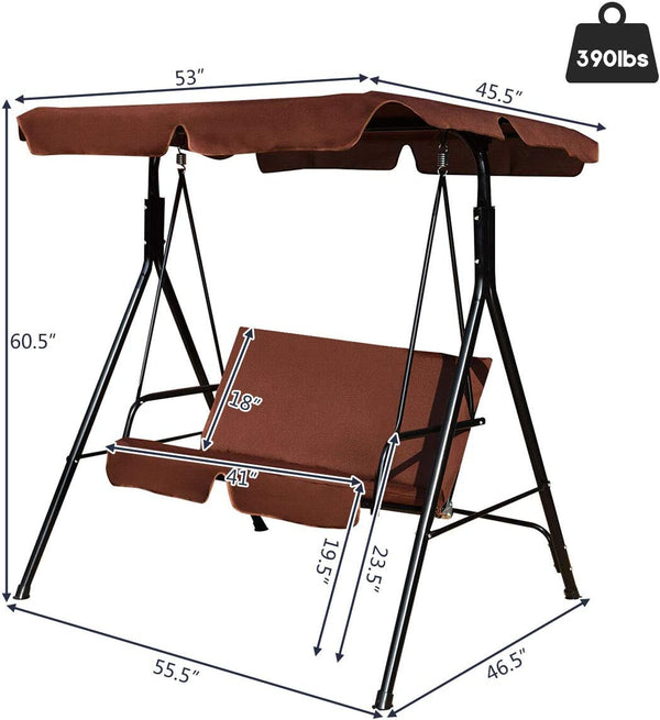 Brand New And High Quality<br>Outdoor Loveseat Swing Chair<br>Providing Two Comfortable Seats<br>With A Waterproof Top Canopy  Protecting You From Ultraviolet Ray And Drizzle<br>Black Steel Frame  Durable And Sturdy<br>With Seat And Back Cushion Add Comfo