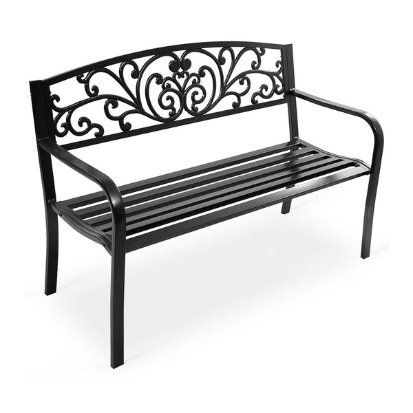 This bench can put in park  backyard  garden  deck  patio  etc.  providing you space to have a rest. Â  Made of steel  the bench has sturdy and durable construction. It features a mesh style on the backrest. The bench is simple yet elegant  can be a good 