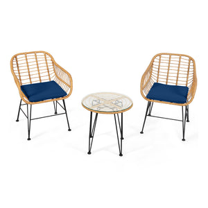 Premium wicker ensures high resistance to weather/sunlight/water<br>Heavy-duty steel frame with rust-resistant powder coated surface<br>High density sponge padded cushions provide great comfort<br>Tempered glass tabletop to place small decor  snacks and d