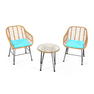 Premium wicker ensures high resistance to weather/sunlight/water<br>Heavy-duty steel frame with rust-resistant powder coated surface<br>High density sponge padded cushions provide great comfort<br>Tempered glass tabletop to place small decor  snacks and d