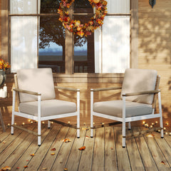 Reinforced aluminum frames for durability  rust-resistance and lighter weight<br>Stylish and cozy sofa chairs with comfortable armrests<br>Round PE rattan backrest improves the look of your outdoor area<br>Soft cushions with high-density sponge for more c