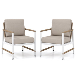 Reinforced aluminum frames for durability  rust-resistance and lighter weight<br>Stylish and cozy sofa chairs with comfortable armrests<br>Round PE rattan backrest improves the look of your outdoor area<br>Soft cushions with high-density sponge for more c