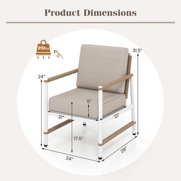 Reinforced aluminum frames for durability  rust-resistance and lighter weight<br>Stylish and cozy sofa chairs with comfortable armrests<br>Round PE rattan backrest improves the look of your outdoor area<br>Soft cushions with high-density sponge for more c