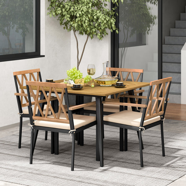 Hold up to 400 lbs for each chair and 165 lbs for the table with sturdy metal frame<br>High-quality acacia wood for additional durability and natural beauty<br>Accommodate different items with a 42.5â€ square tabletop <br>Ready for shade thanks to the 1.
