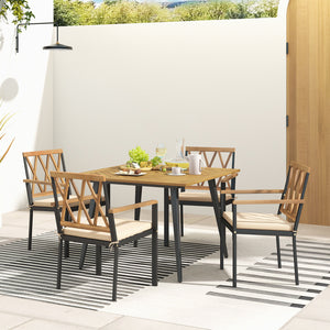 Hold up to 400 lbs for each chair and 165 lbs for the table with sturdy metal frame<br>High-quality acacia wood for additional durability and natural beauty<br>Accommodate different items with a 42.5â€ square tabletop <br>Ready for shade thanks to the 1.