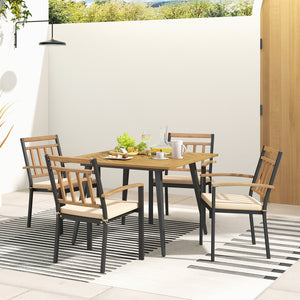 Hold up to 400 lbs for each chair and 165 lbs for the table with sturdy metal frame<br>High-quality acacia wood for additional durability and natural beauty<br>Accommodate different items with a 42.5â€ square tabletop <br>Ready for shade thanks to the 1.
