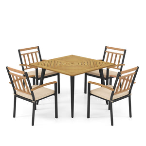 Hold up to 400 lbs for each chair and 165 lbs for the table with sturdy metal frame<br>High-quality acacia wood for additional durability and natural beauty<br>Accommodate different items with a 42.5â€ square tabletop <br>Ready for shade thanks to the 1.