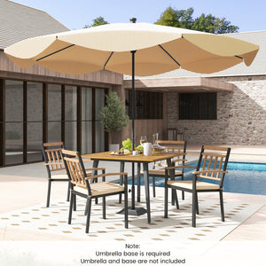 Hold up to 400 lbs for each chair and 165 lbs for the table with sturdy metal frame<br>High-quality acacia wood for additional durability and natural beauty<br>Accommodate different items with a 42.5â€ square tabletop <br>Ready for shade thanks to the 1.