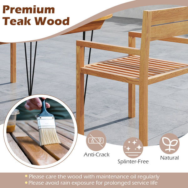 Made of selected teak wood for long-lasting use<br>Can load up to 375 lbs<br>Non-slip footpads for higher stability<br>Cozy to sit with armrests and inclined backrest<br>Natural color and wood texture for more elegance<br>Suitable for backyard  poolside  