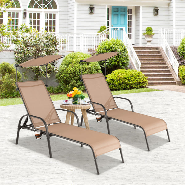 5-level adjustable backrest meets your different needs<br>Sunproof and built-to-last canopy makes you relax in the sunshade<br>Rotary hidden cupholder makes it easy to take drinks<br>High stability with heavy-duty and rustproof metal frame<br>Anti-slip fo