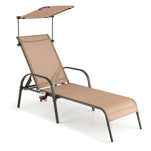 5-level adjustable backrest meets your different needs<br>Sunproof and built-to-last canopy makes you relax in the sunshade<br>Rotary hidden cupholder makes it easy to take drinks<br>High stability with heavy-duty and rustproof metal frame<br>Anti-slip fo
