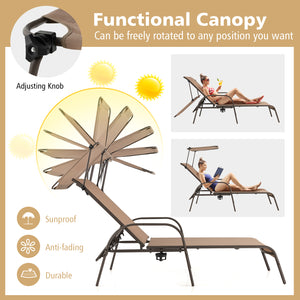 5-level adjustable backrest meets your different needs<br>Sunproof and built-to-last canopy makes you relax in the sunshade<br>Rotary hidden cupholder makes it easy to take drinks<br>High stability with heavy-duty and rustproof metal frame<br>Anti-slip fo